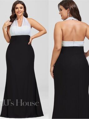 NWT JJ's House Anatolia Black Halter Pleated Chiffon Maxi Dress | 12